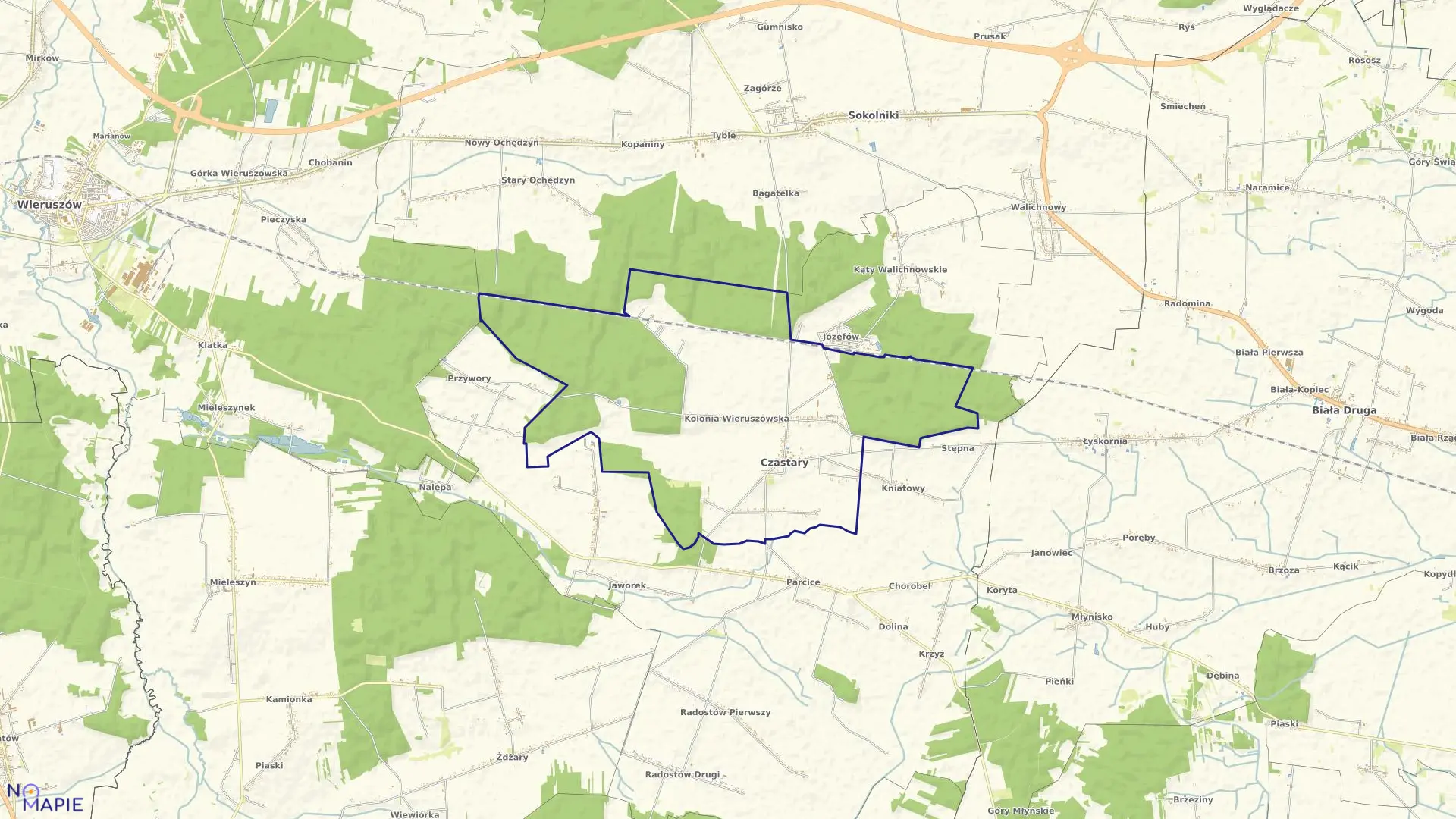 Mapa obrębu CZASTARY w gminie Czastary