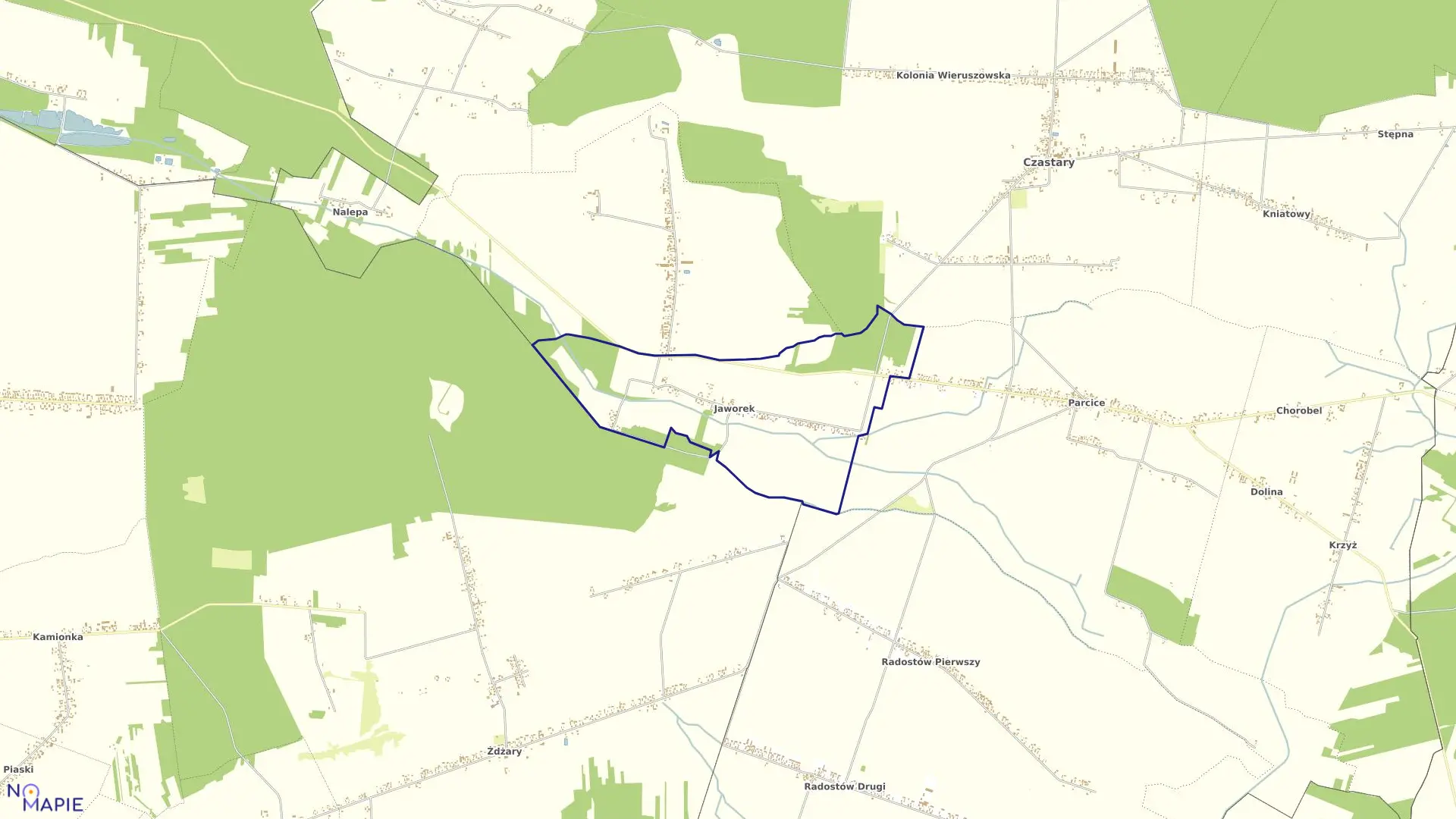 Mapa obrębu JAWOREK w gminie Czastary