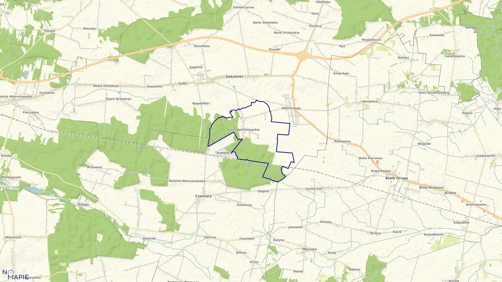 Mapa obrębu KĄTY WALICHNOWSKIE w gminie Czastary