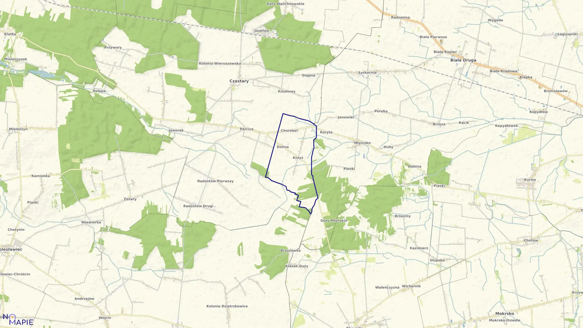 Mapa obrębu KRZYŻ w gminie Czastary