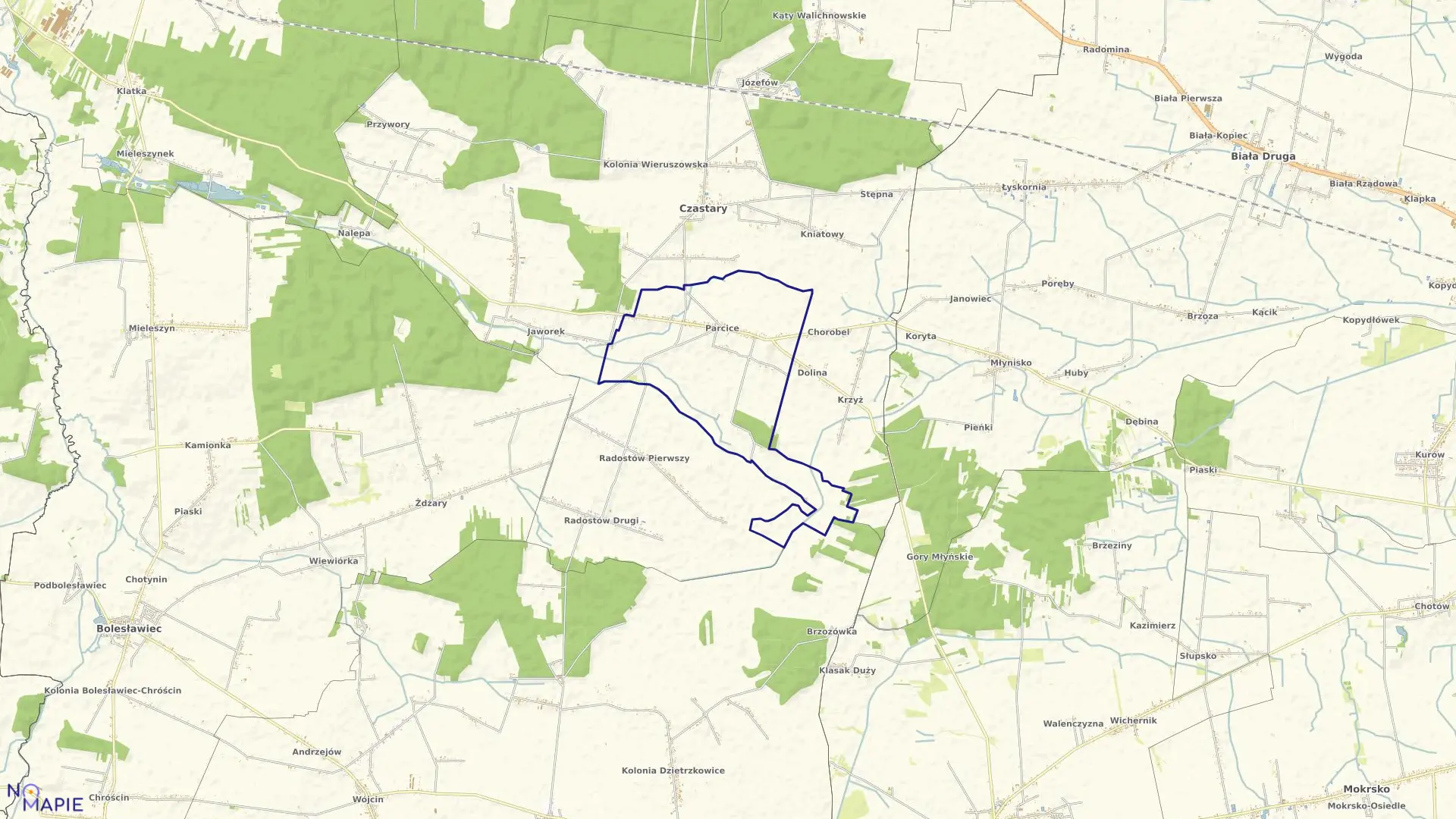 Mapa obrębu PARCICE w gminie Czastary