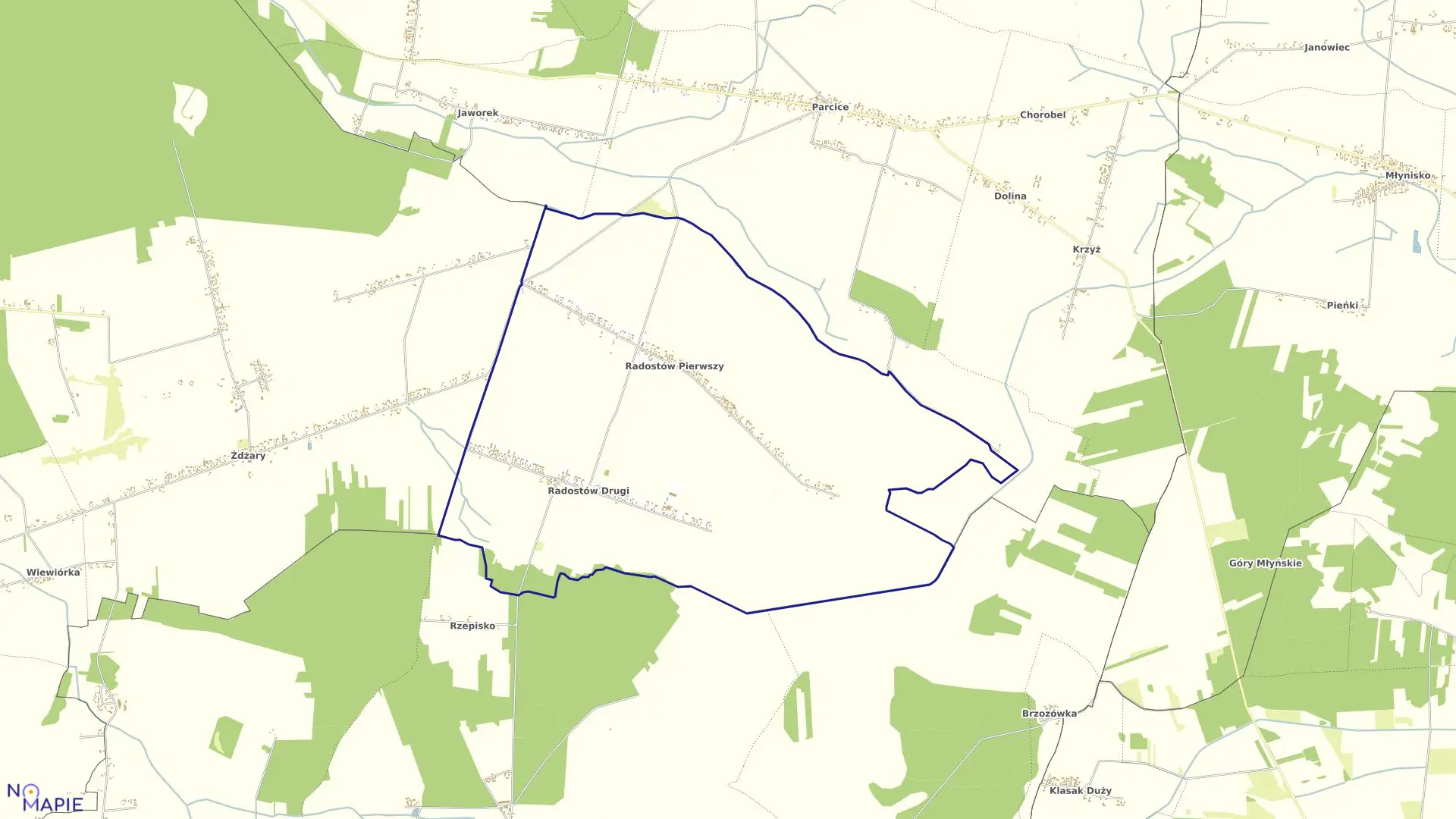Mapa obrębu RADOSTÓW w gminie Czastary
